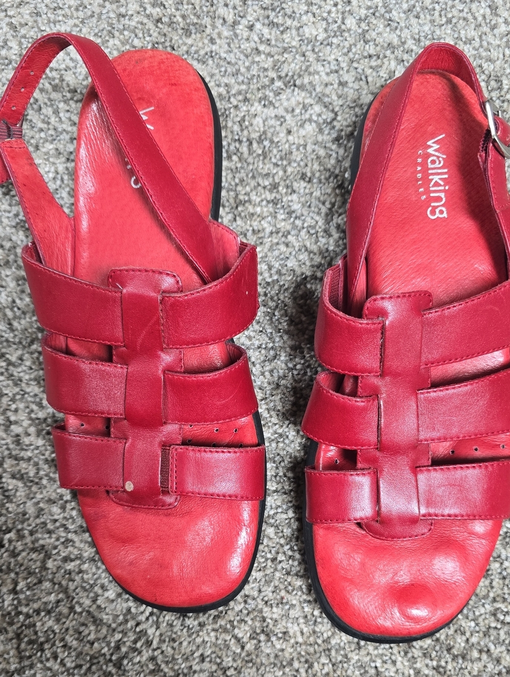 Walking Cradles Red Leather Slingback Sandals with Strappy Upper